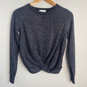 Molly Bracken Women's Black Front Twist Knot Silver Glitter Lightweight Sweater‎